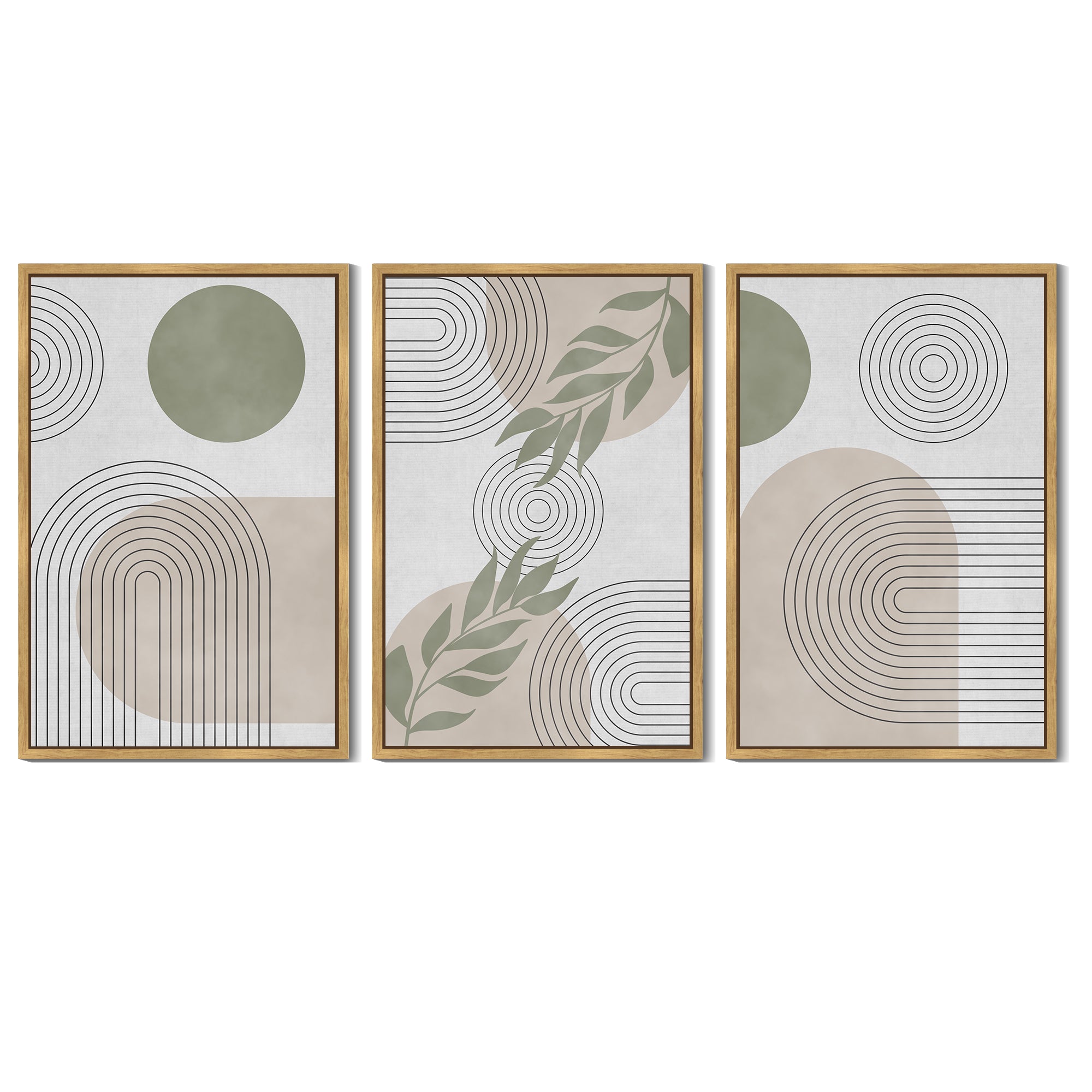 Drsoum Large 24x36in3pcs Natural Framed Boho Botanical Wall Art Modern Abstract Decor Bohemian Line Wall Painting for Living Room Bedroom