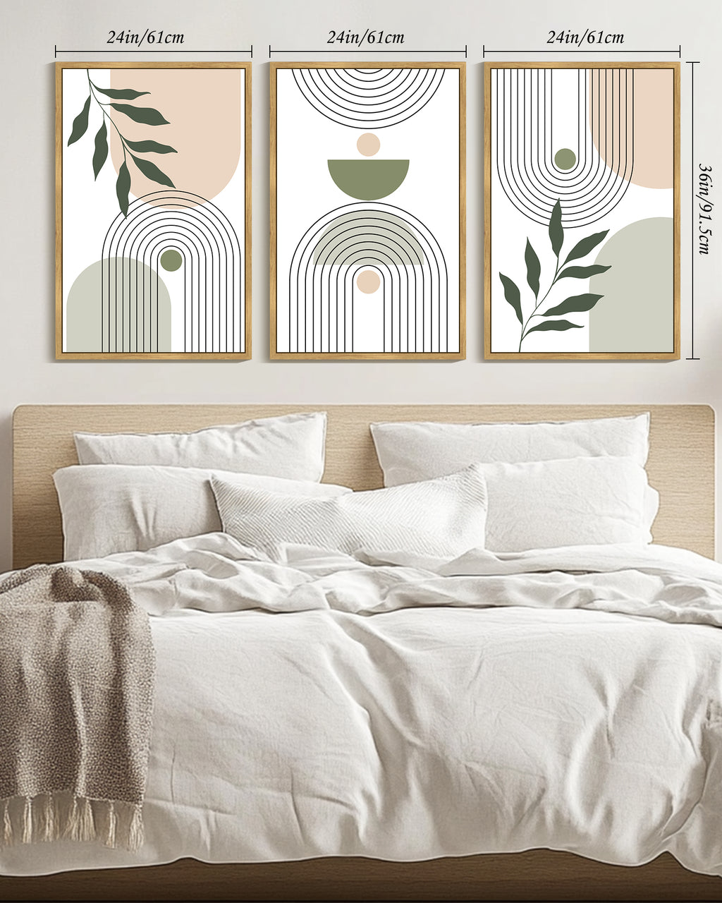 Drsoum Large 24x36in3pcs Natural Framed Plant Wall Art Green Botanical Abstract Decor for Office Bathroom