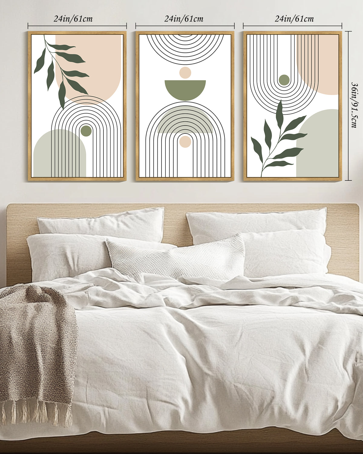 Drsoum Large 24x36in3pcs Natural Framed Plant Wall Art Green Botanical Abstract Decor for Office Bathroom