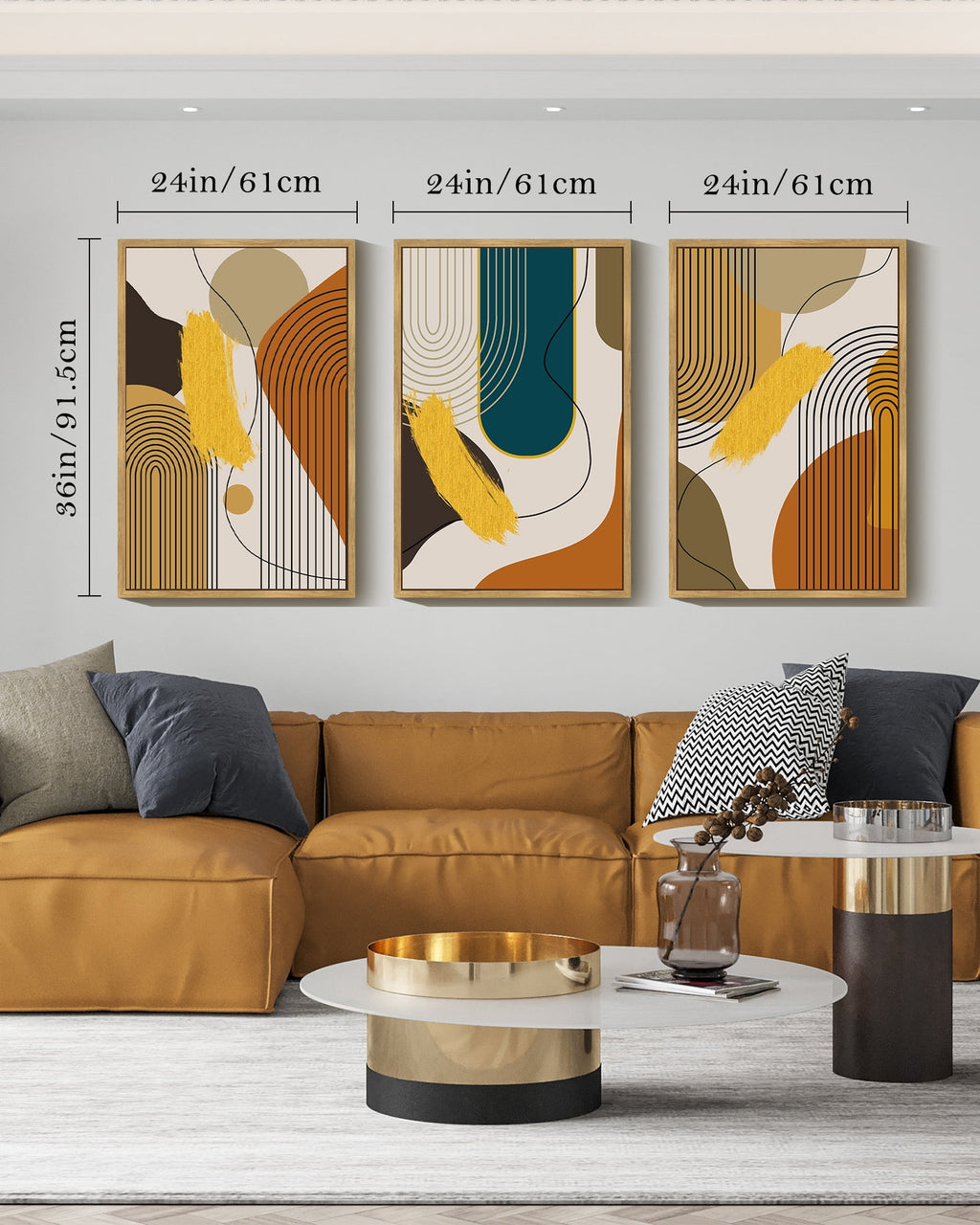 Drsoum Boho Abstract Wall Art 24x36in3pcs Large Natural Framed Modern Minimalist Luxury Gold Line Artwork Kitchen Dining Room Decor