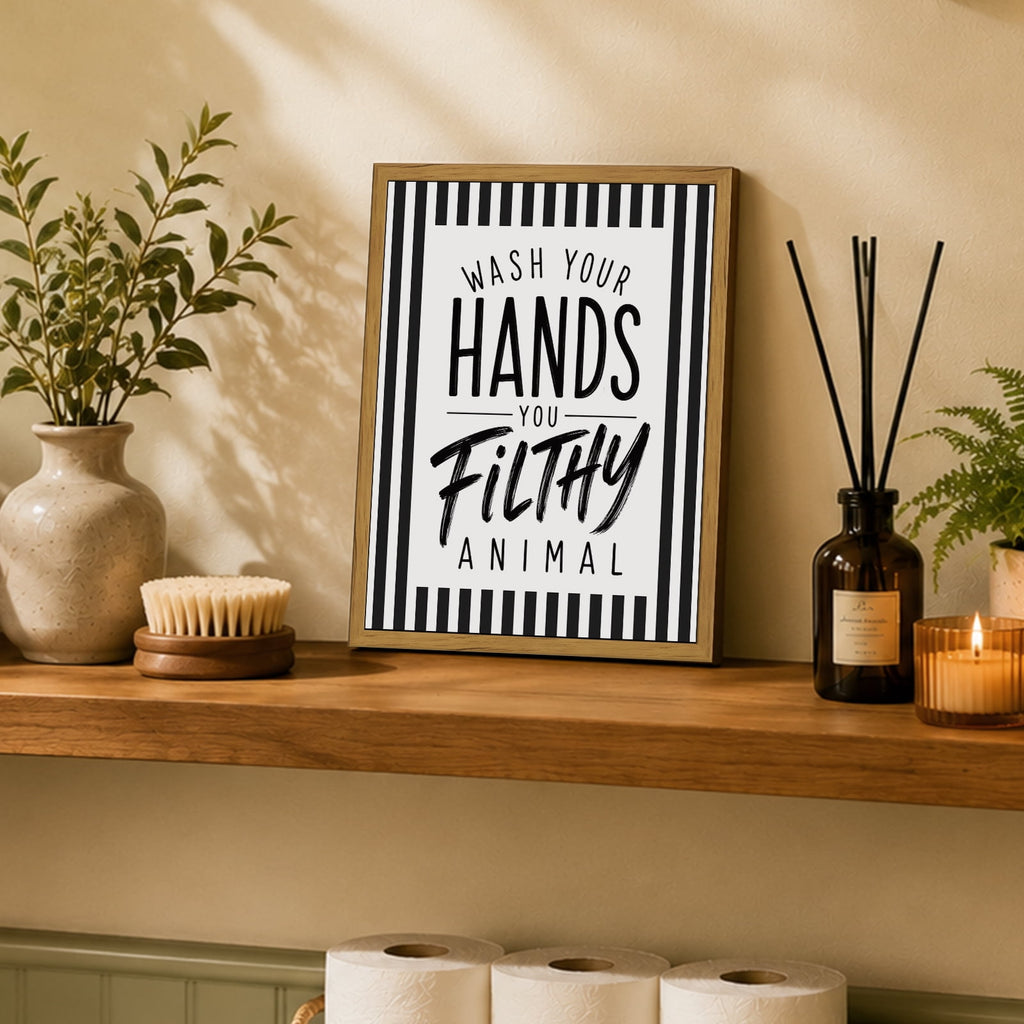 Drsoum Funny Bathroom Wall Art Wash Your Hands Framed Canvas 8x10