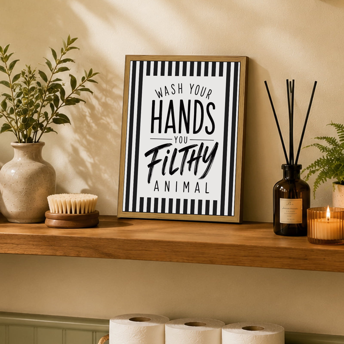 Drsoum Funny Bathroom Wall Art Wash Your Hands Framed Canvas 8x10