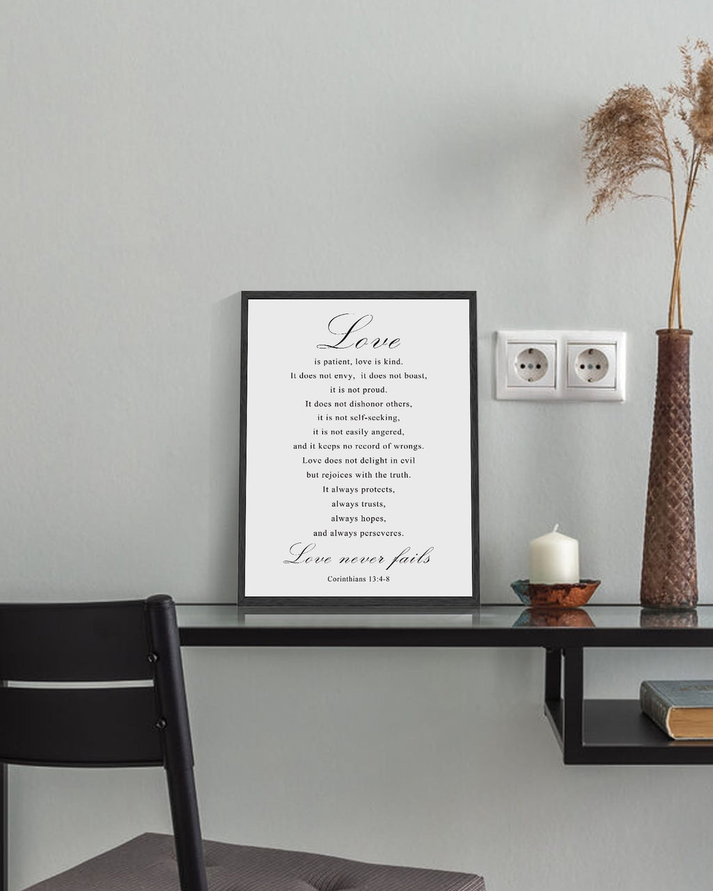 Christian Motivational 11x14in Black Framed Wall Art Love is Patient Love is Kind Corinthians 13:4-8 Canvas Print Positive Scripture Painting Home Wall Decor