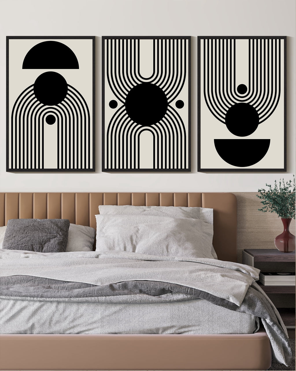 Drsoum Black and White Abstract Wall Art 16x24in3pcs Black Framed Minimal Decor Duotone Dark Brush Stroke Prints Shapes Illustrations Modern Art Ready To Hang