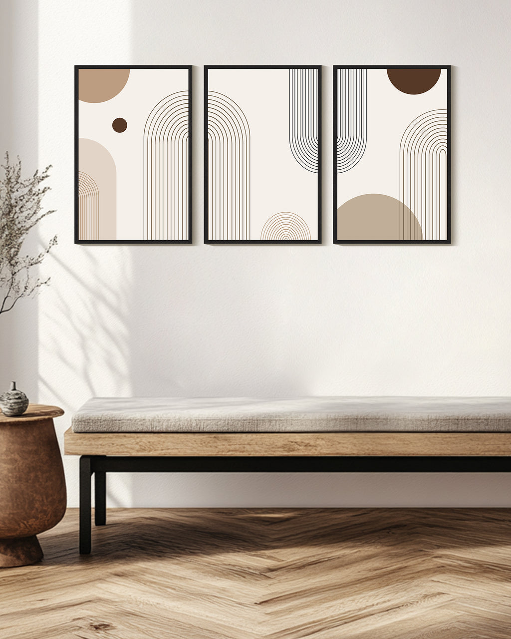 Drsoum 16x24in3pcs Black Framed Boho Wall Art Minimalist Bohemain Wall Printing Abstract Canvas Prints Decor for Hallway