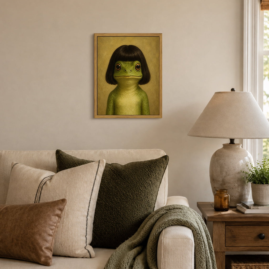 Drsoum 8x10 Framed Frog Bob Haircut Canvas Wall Art Whimsical Decor
