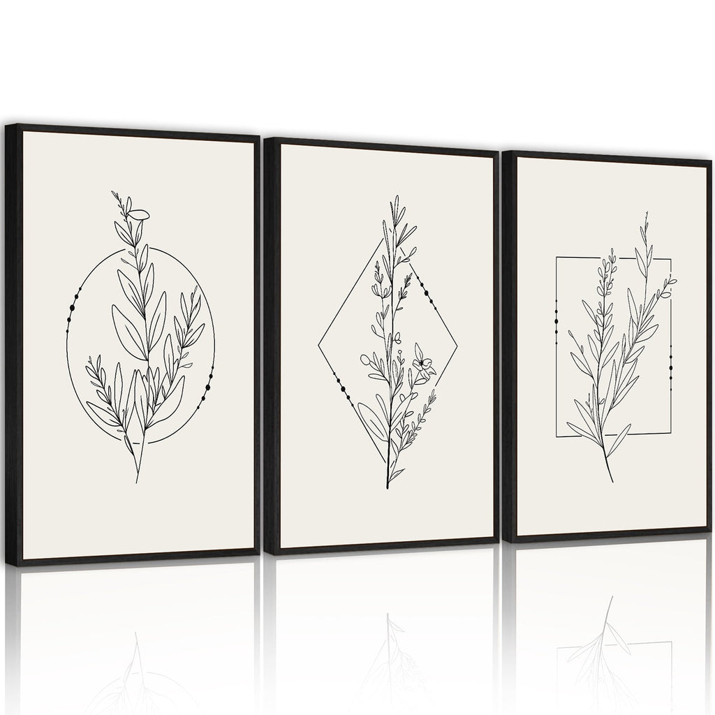 Drsoum Bohemian Plant Wall Decor for Bathroom Office Boho Leaf Artwork Ready to Hang 11x14in3pcs Black Framed