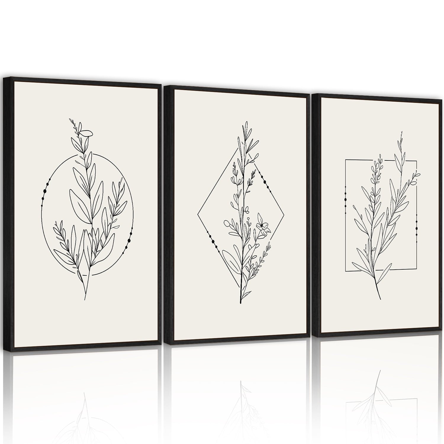 Drsoum Bohemian Plant Wall Decor for Bathroom Office Boho Leaf Artwork Ready to Hang 11x14in3pcs Black Framed