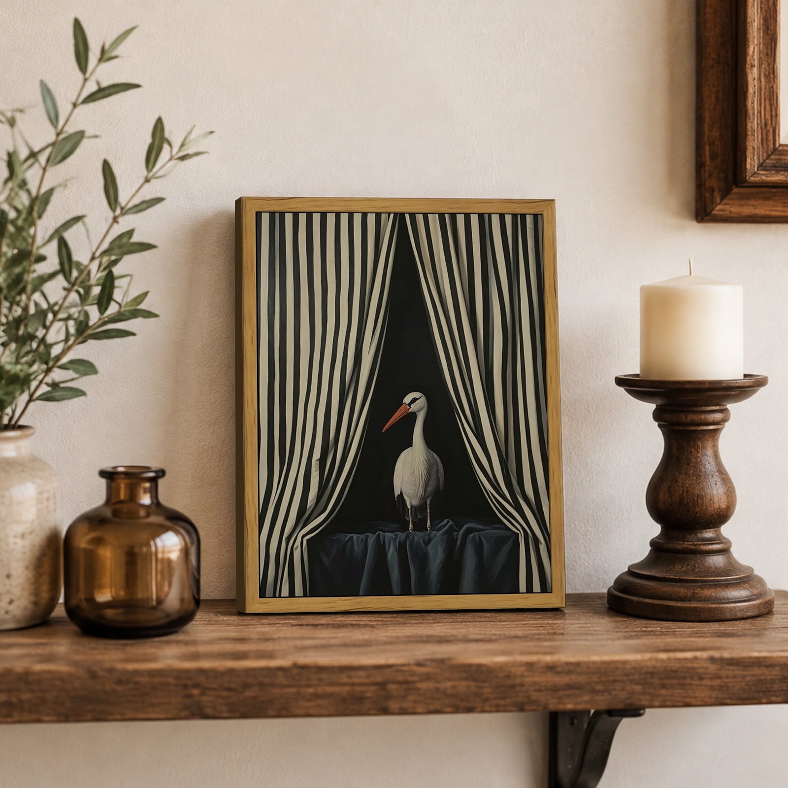 Drsoum Stork Vintage Framed Canvas Wall Art 8x10 Inch
