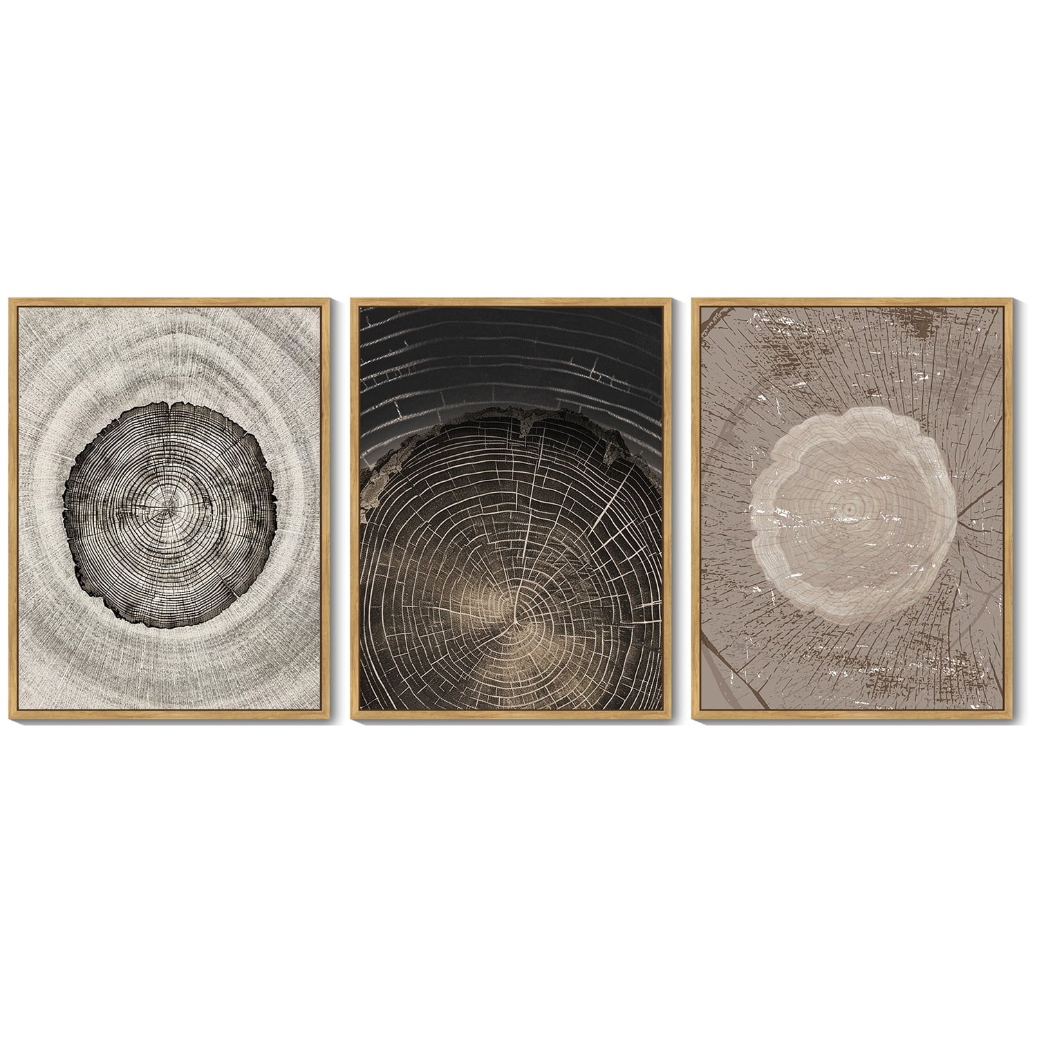 Vintage Wood Tree Rings Wall Art 11x14in Natural Framed Farmhouse Rustic Framed Canvas Paintings Nature Artwork for Office Dining Room Hallway