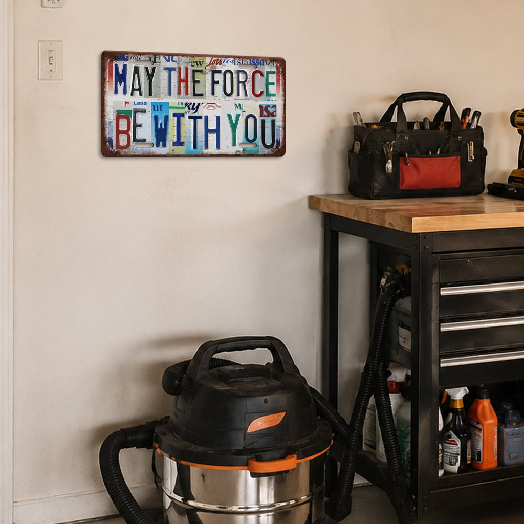 Drsoum May The Force Be With You Tin Sign Retro Metal Wall Decor 6x12in