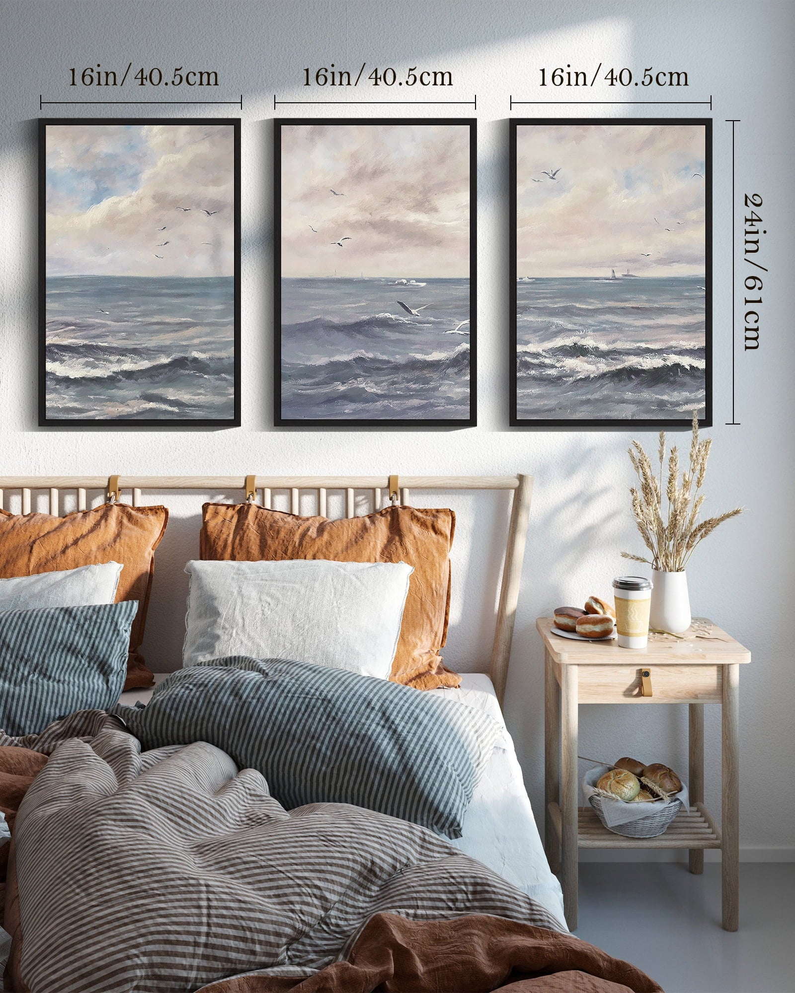 Drsoum Vintage Sea Landscape 16x24in Black Framed Wall Art Ocean Retro Classic Farmhouse Paints Rustic