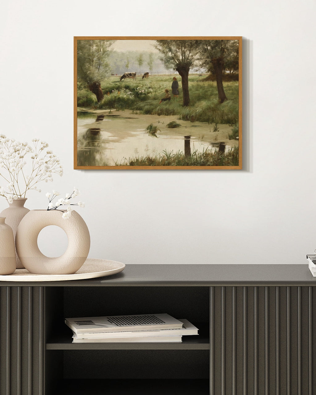 Drsoum Modern Vintage Wall Art Lake Print Artwork for Bedroom living room Dining room Kitch 11x14in Natural Framed