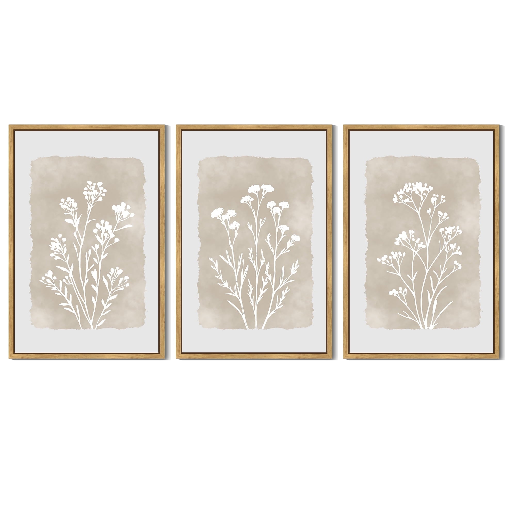 Drsoum Vintage Wall Art 16x24in3pcs Natural Framed Flower Decor Print Modern Rustic Farmhouse Home Office