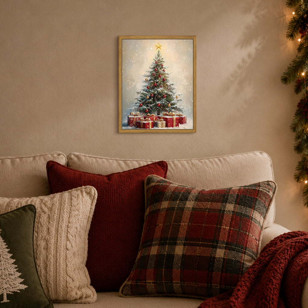 Drsoum Christmas Tree Gifts Star Snow Holiday Wall Art Decor 8x10