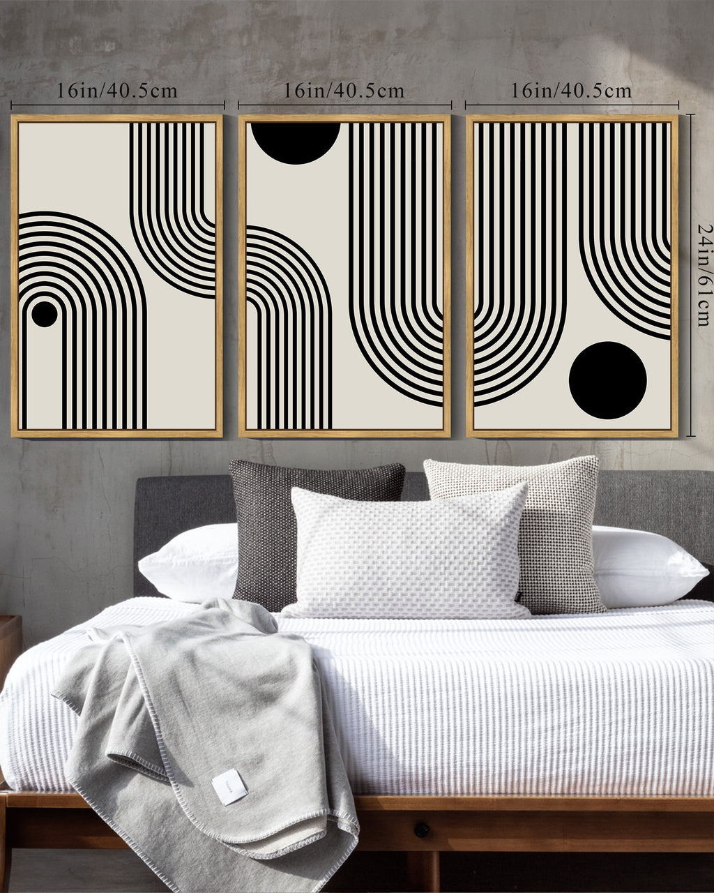 Drsoum Black Minimalism Abstract Boho Wall Art 16x24in3pcs Natural Framed Bohemian Decor Ready To Hang