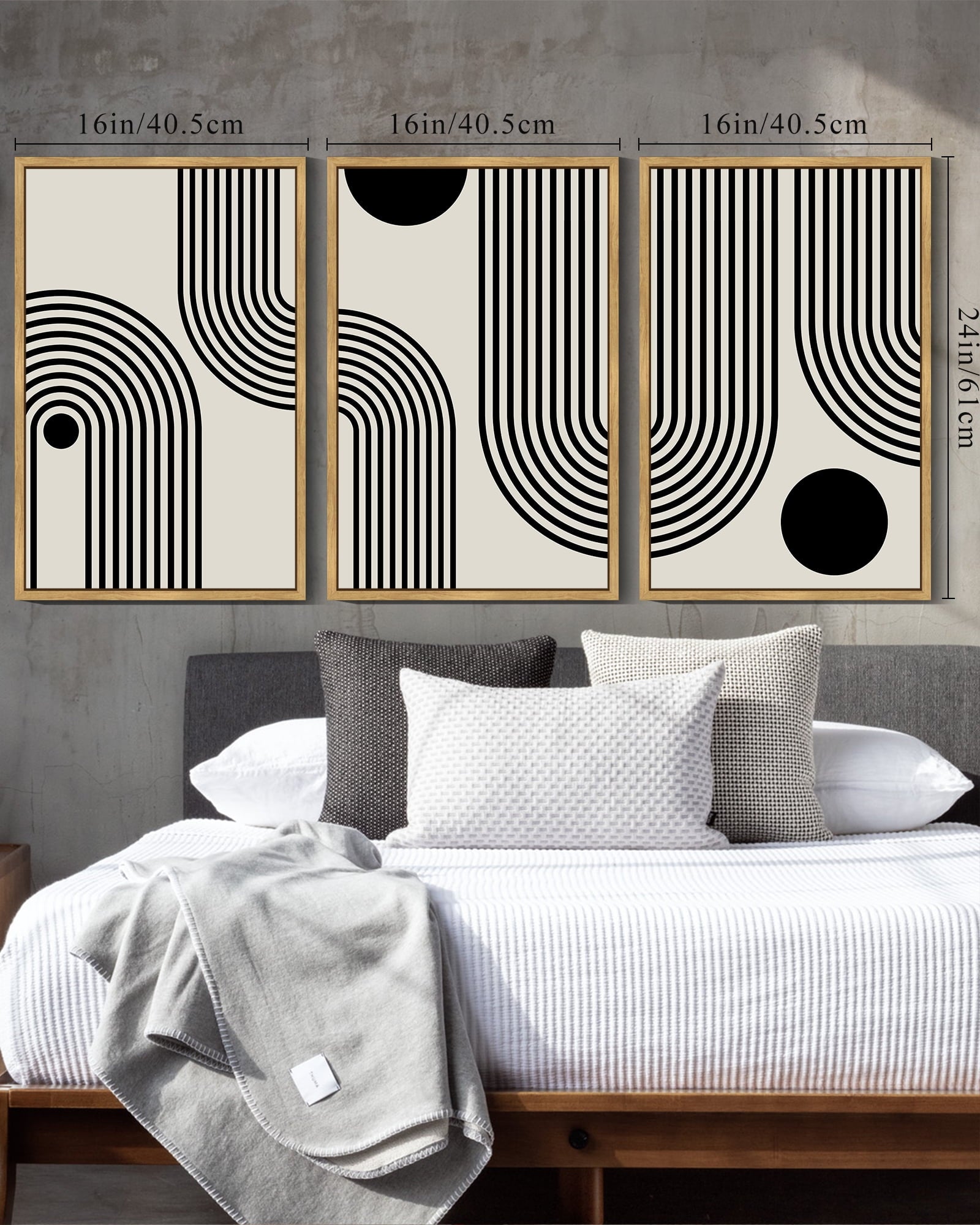 Drsoum Black Minimalism Abstract Boho Wall Art 16x24in3pcs Natural Framed Bohemian Decor Ready To Hang