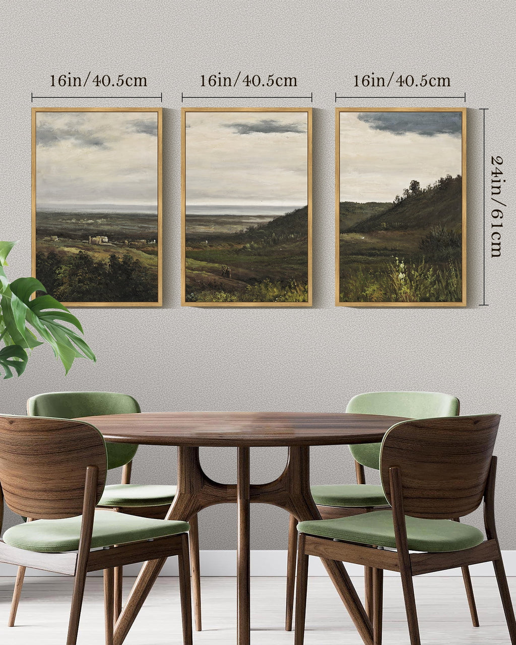 Drsoum Vintage 16x24in3pcs Brown Framed Landscape Wall Art Wilderness Mountain Retro Classic Farmhouse Paints Rustic