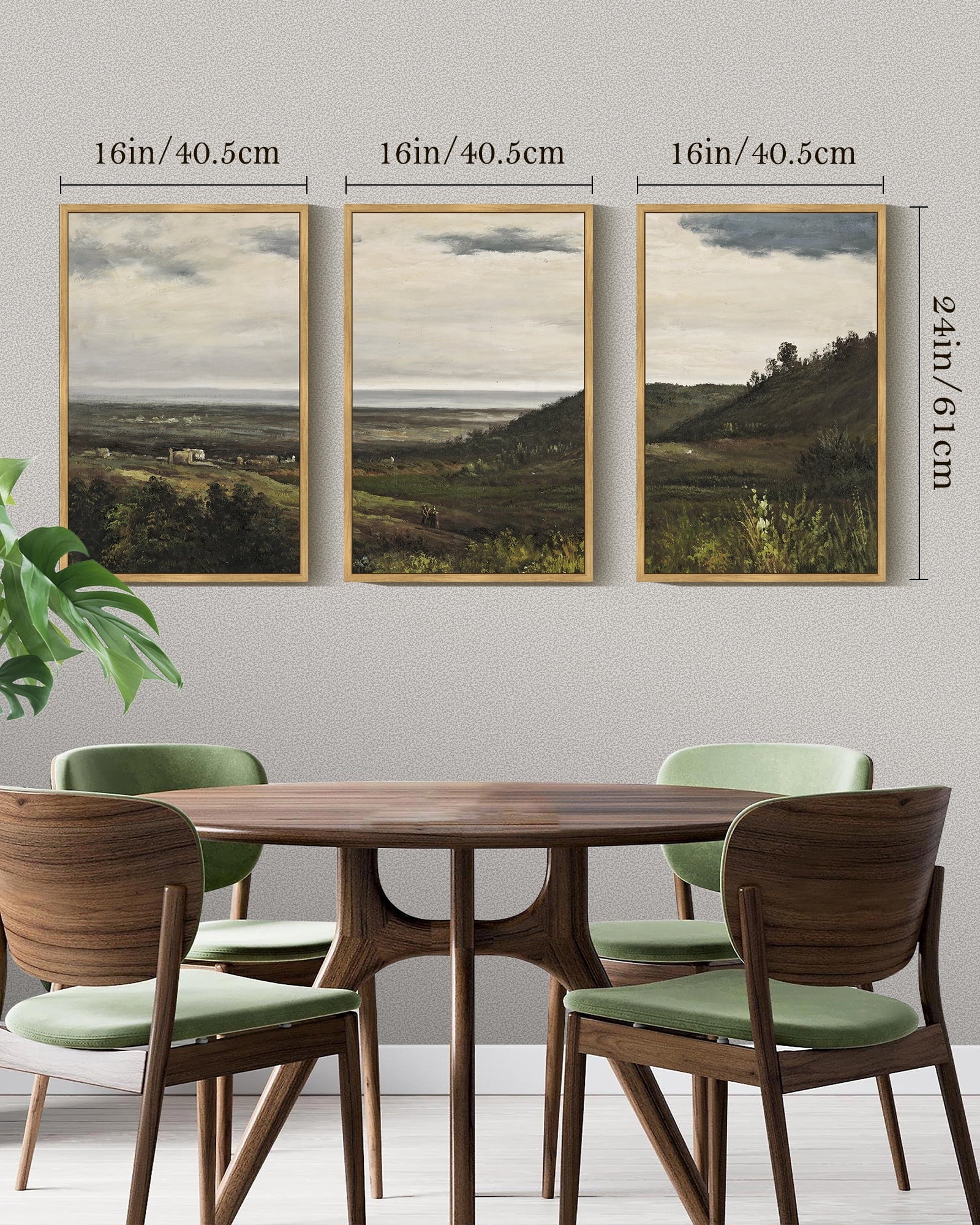 Drsoum Vintage 16x24in3pcs Brown Framed Landscape Wall Art Wilderness Mountain Retro Classic Farmhouse Paints Rustic