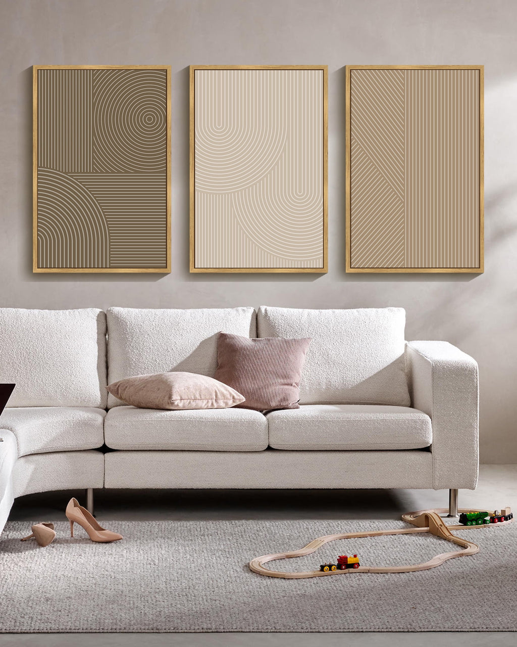 Drsoum Modern Boho Neutral Line Wall Decor Minimalist Abstract Framed Wall Art Geometric Artwork Kitchen Dining Room 24x36in Natural Framed