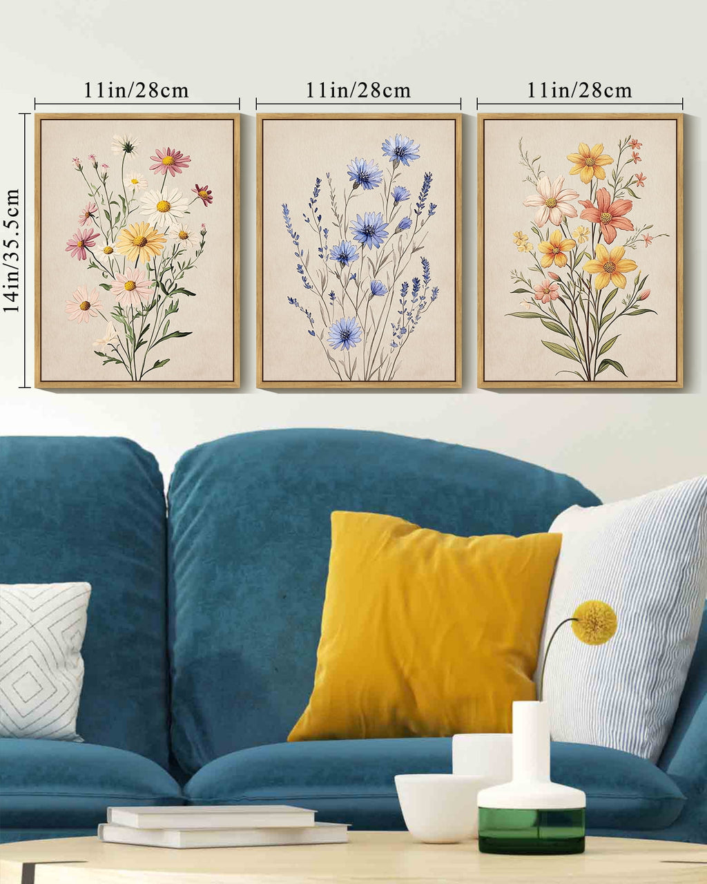 Drsoum Flower Wall Decor Colorful Botanical Pictures Art Bathroom Home Office 11x14in3pcs Natural Framed