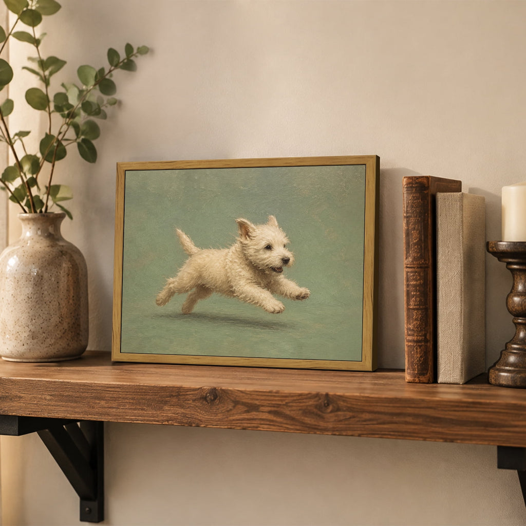 Drsoum West Highland Terrier Wall Art Cute Running Dog Decor for Living Room 8x10 Inch Framed Canvas Prints