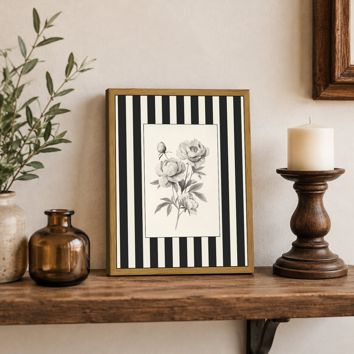 Drsoum Peony Vintage Framed Canvas Wall Art 8x10 Inch