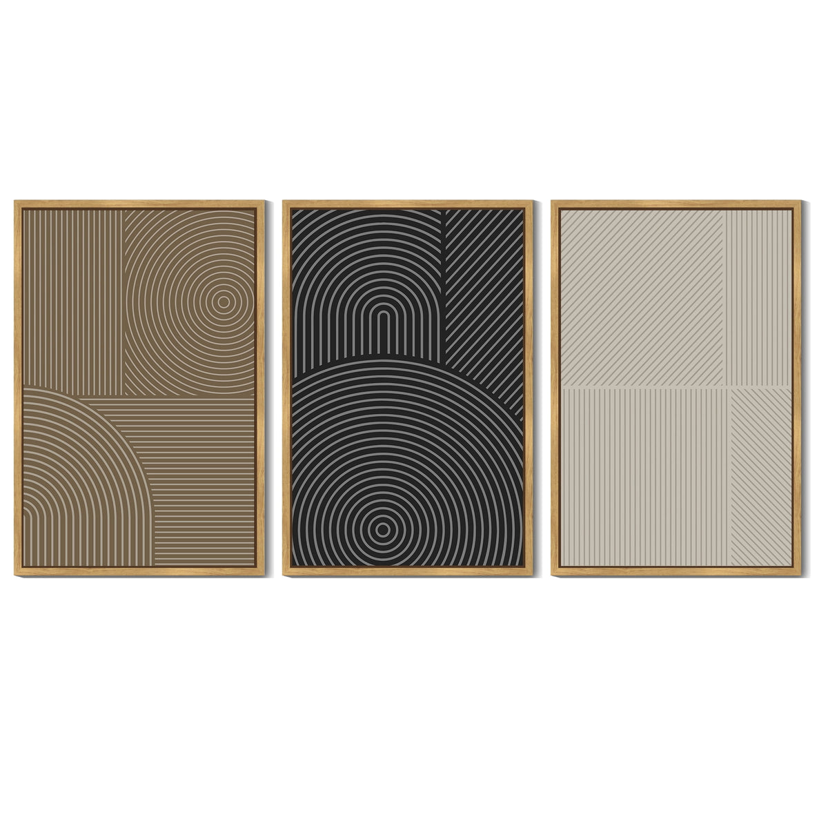 Drsoum Minimalist Abstract Wall Art 16x24in3pcs Natural Framed Modern Line Decor Geometric Artwork Kitchen Dining Room