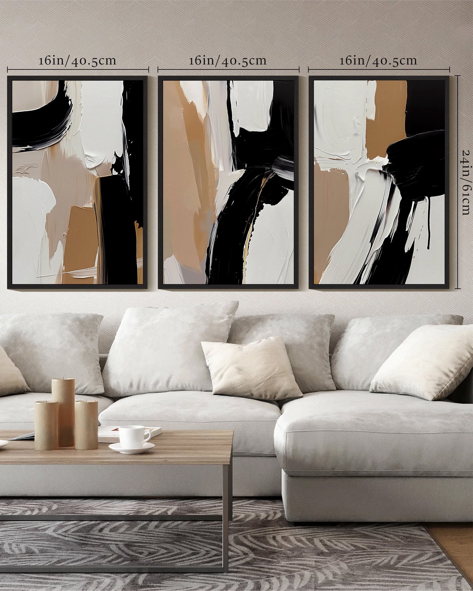 Drsoum Large Brown Abstract Wall Art 16x24in3pcs Black Framed Modern Color blocks Painting Art Graffiti Artwork
