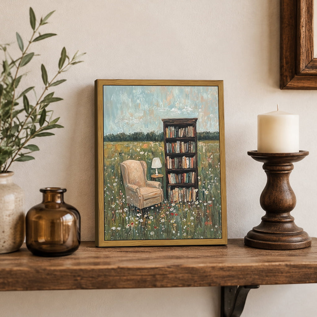 Drsoum Bookish Library Framed Canvas Wall Art 8x10 Inch