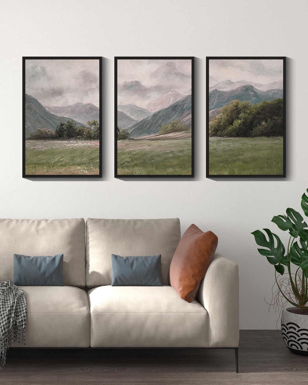 Drsoum Vintage Landscape 16x24in Black Framed Wall Art Mountain Range Retro Classic Farmhouse Paints Rustic