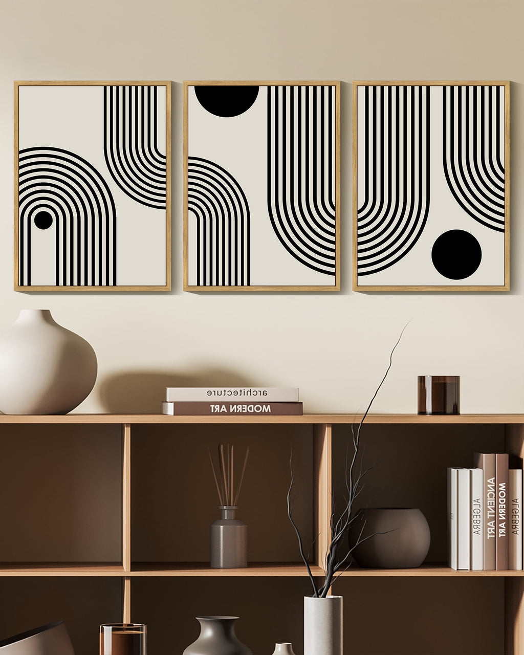 Drsoum Black Minimalism Abstract Boho Wall Art Bohemian Decor Ready To Hang 11x14in3pcs Natural Framed