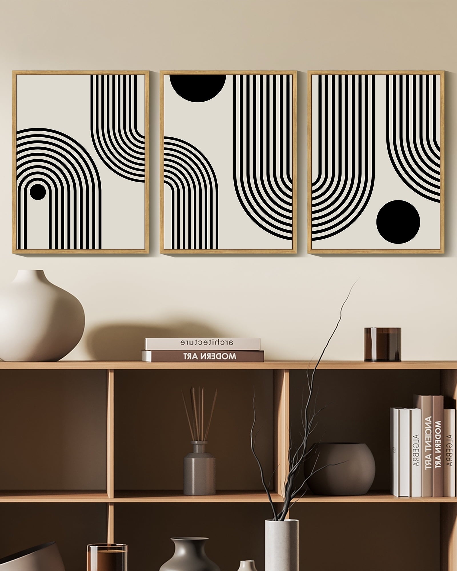Drsoum Black Minimalism Abstract Boho Wall Art Bohemian Decor Ready To Hang 11x14in3pcs Natural Framed
