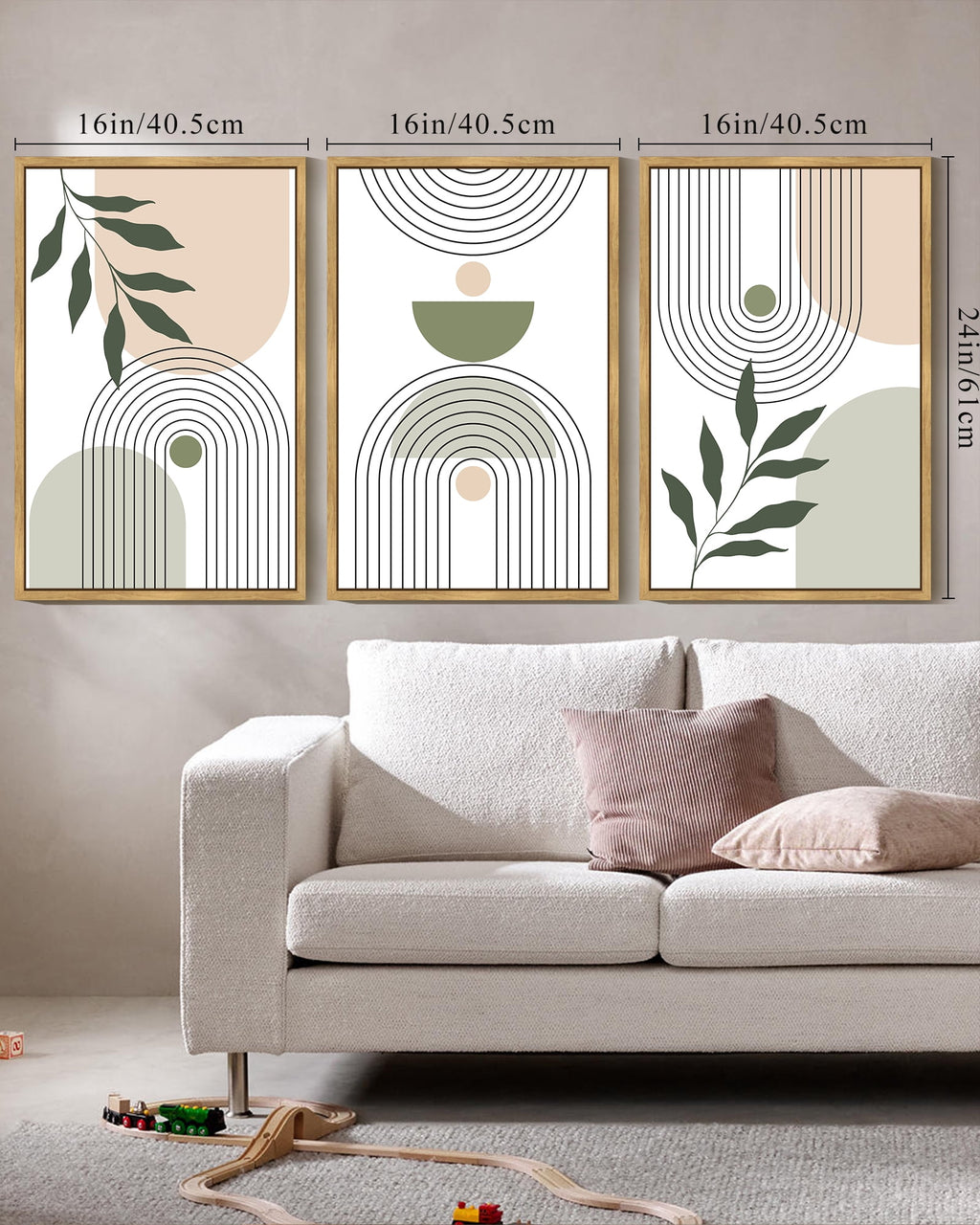 Drsoum Plant Wall Art 16x24in3pcs Natural Framed Green Botanical Abstract Decor for Office Bathroom