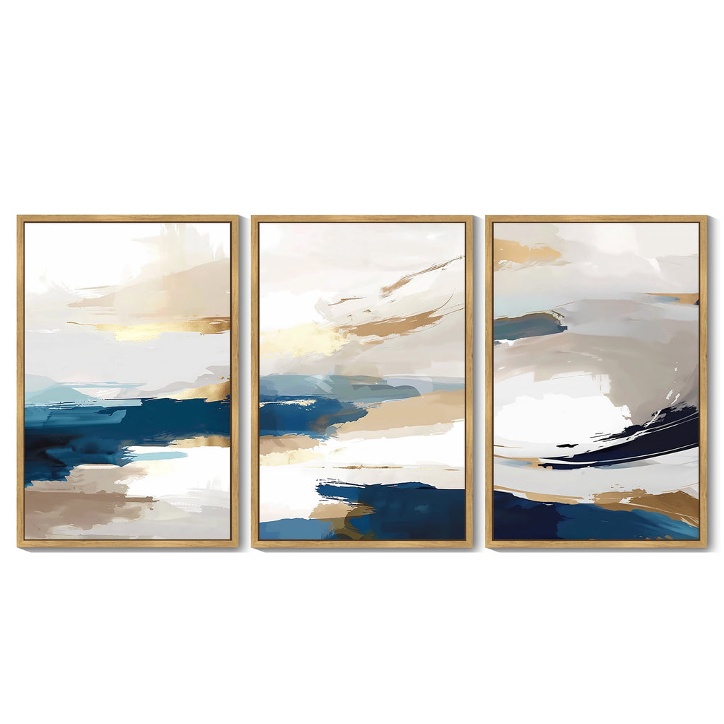 Drsoum Blue Abstract Wall Art 24x36in3pcs Large Natural Framed Modern Minimalist Painting Decor Graffiti Artwork