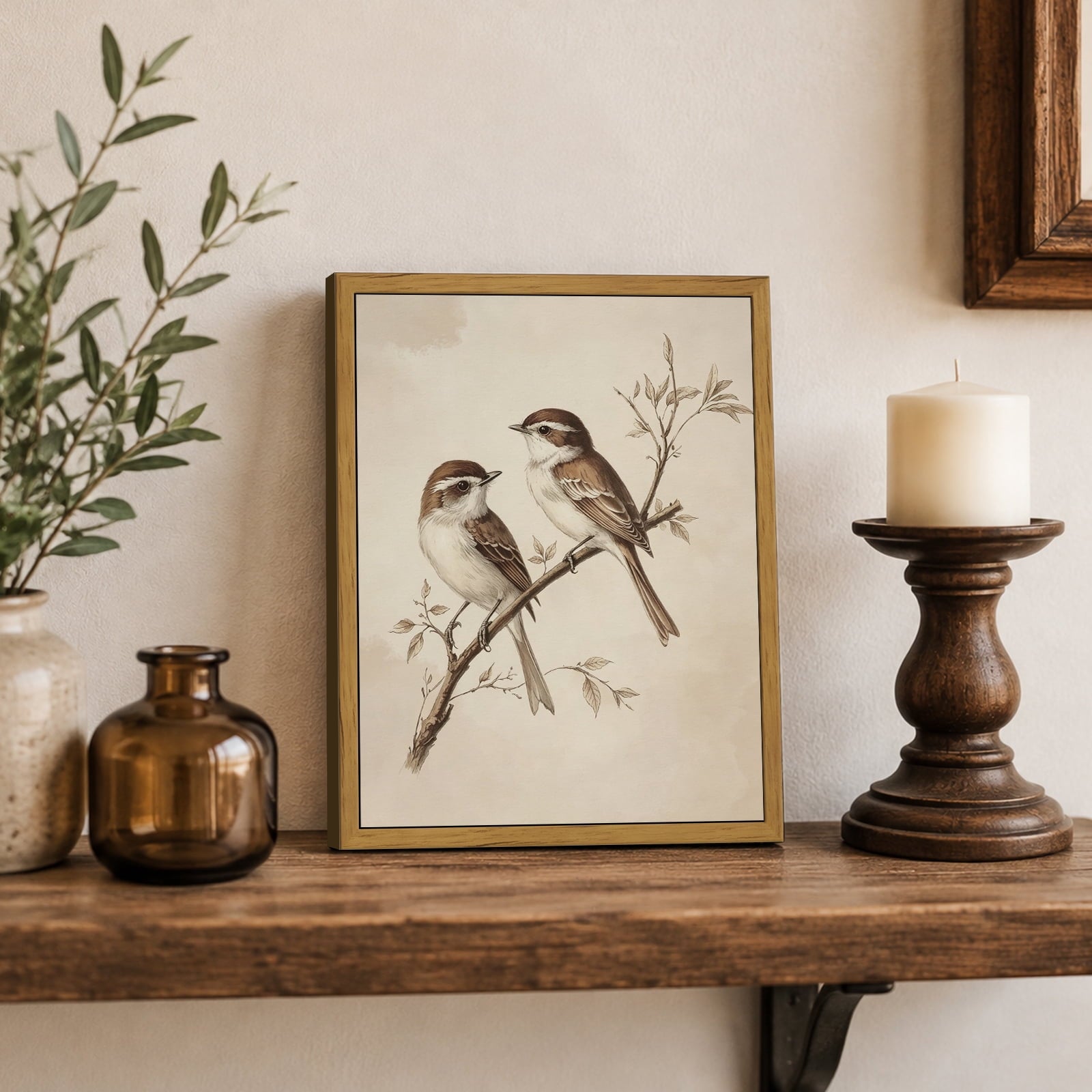 Drsoum Vintage Bird Canvas Art Framed Botanical Print 8x10 Inch