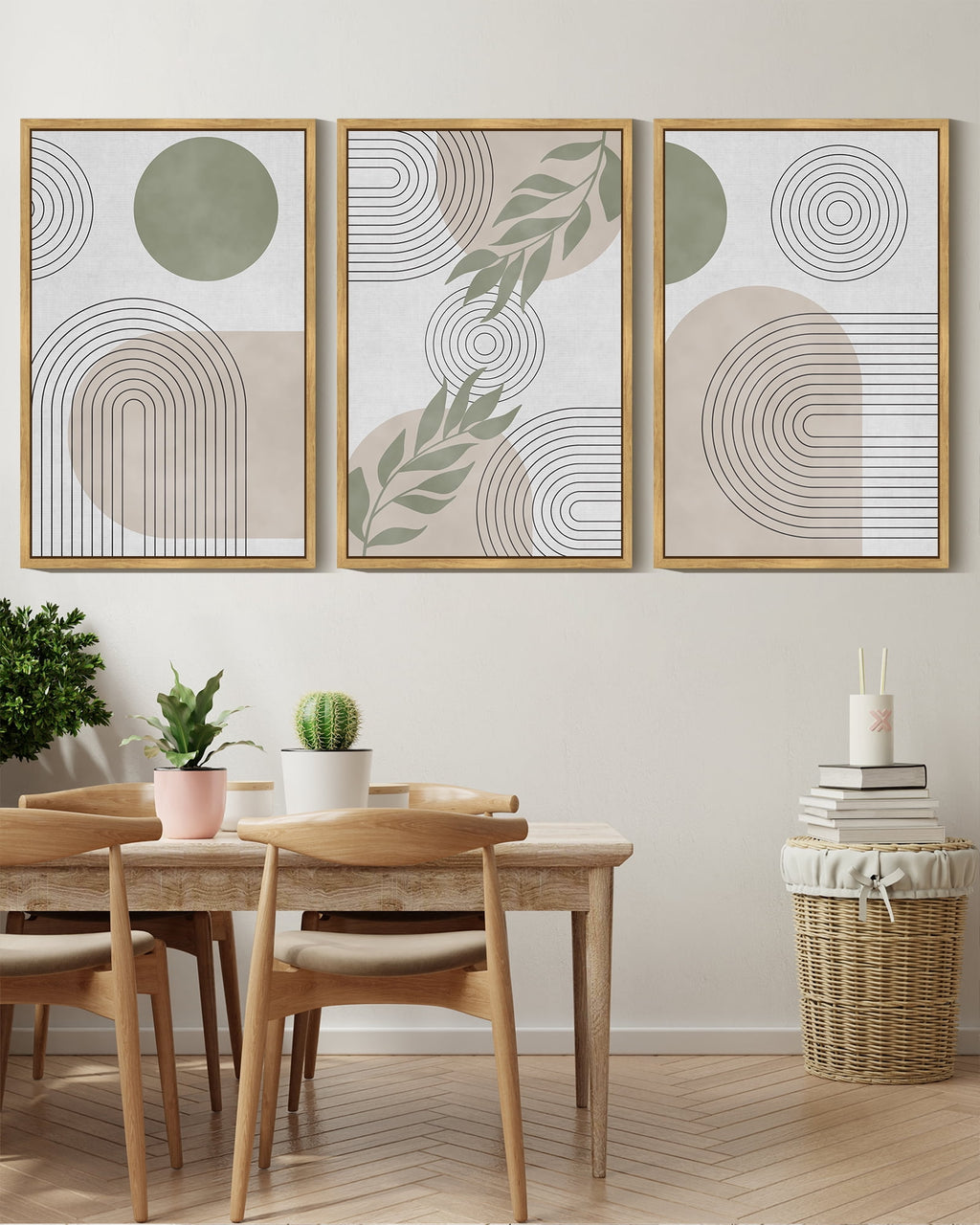 Drsoum Boho Botanical Wall Art 16x24in3pcs Natural Framed Mid Century Modern Abstract Boho Decor Bohemian Line Wall Painting Living Room Bedroom