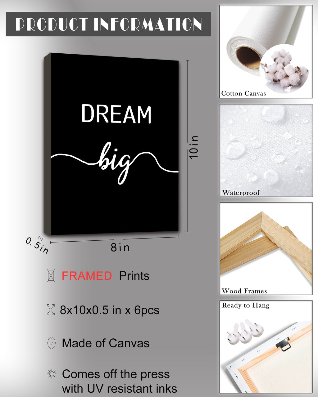 Drsoum Inspirational Office Wall Art Motivational Quotes Encouraging Sayings Framed Posters 8x10in