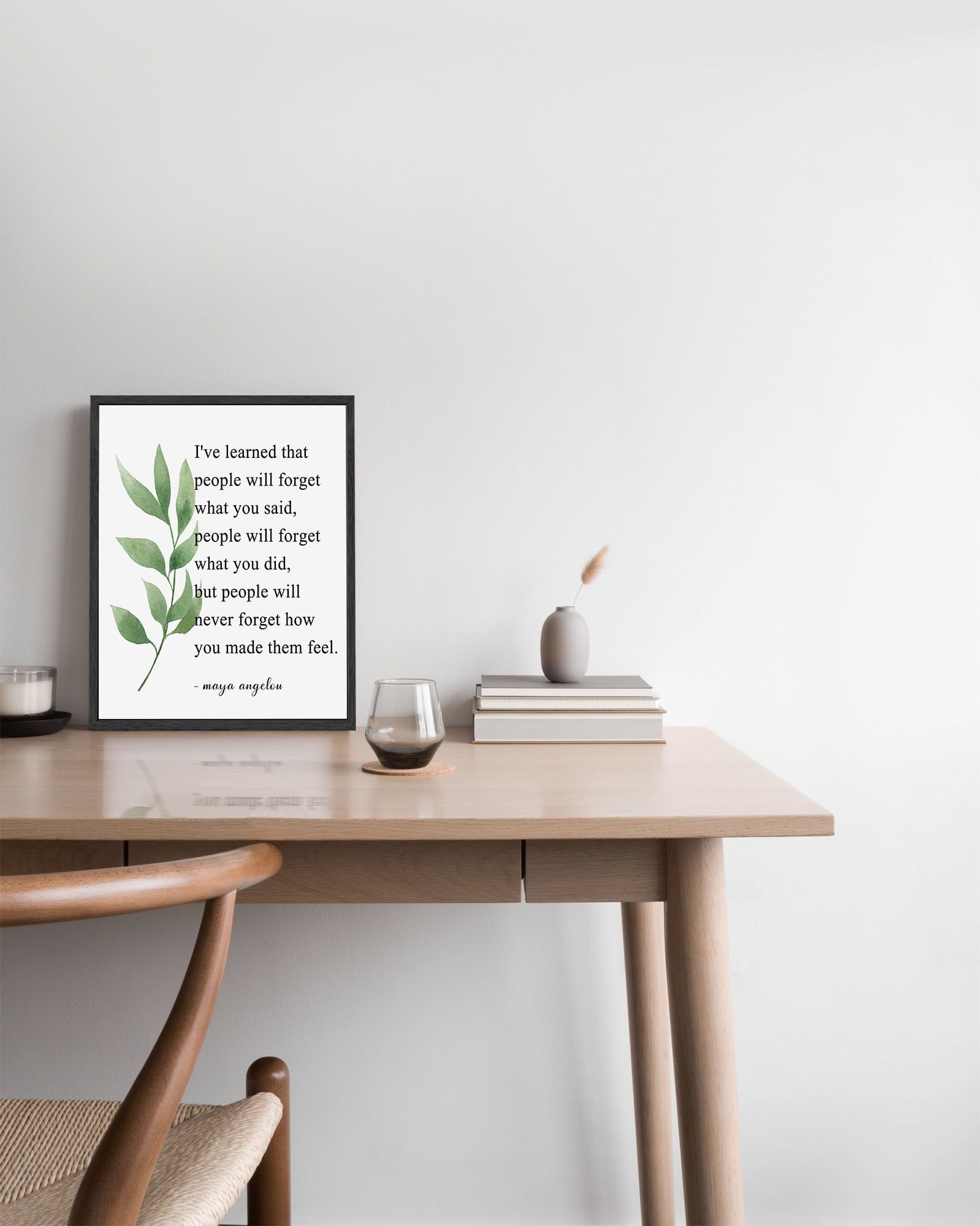 8x10in Black Framed Motivational Wall Art I've Learned That People Will Never Forget How You Made Them Feel Inspirational Quote Positive Posters Office Home Decor