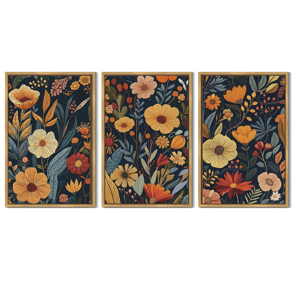 Drsoum Large 24x36in3pcs Natural Framed Flower wall Art Floral Wildflowers Decor for Bedroom living Room