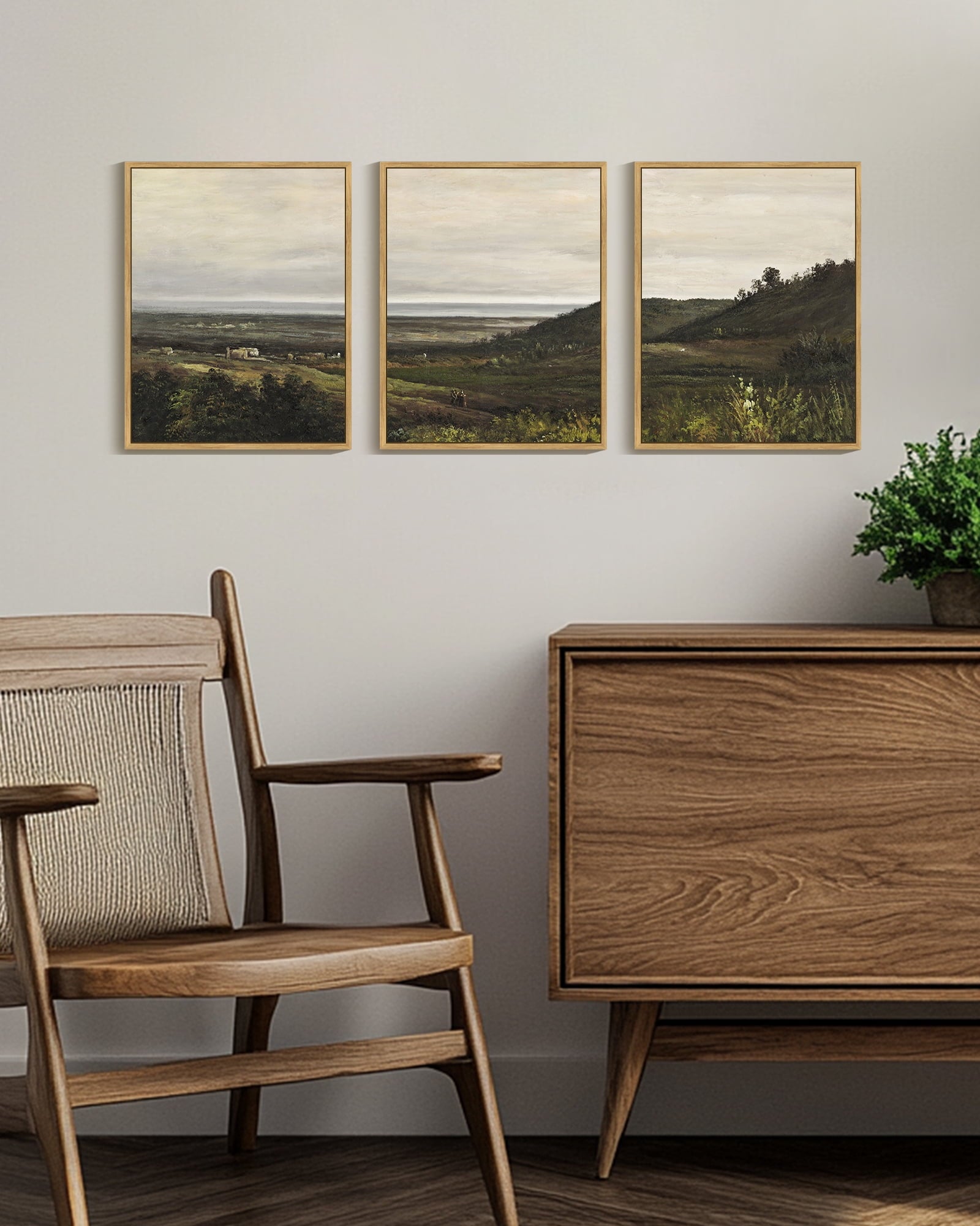 Drsoum Vintage Landscape Wall Art Wilderness Mountain Retro Classic Farmhouse Paints Rustic 11x14in3pcs Natural Framed