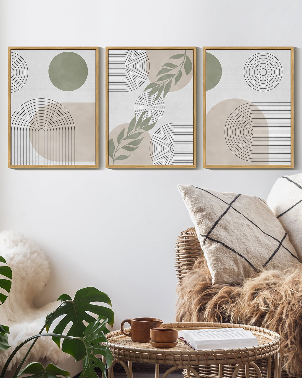 Drsoum Boho Botanical Wall Art Mid Century Modern Abstract Boho Decor Bohemian Line Wall Painting 11x14in3pcs Living Room Natural Framed