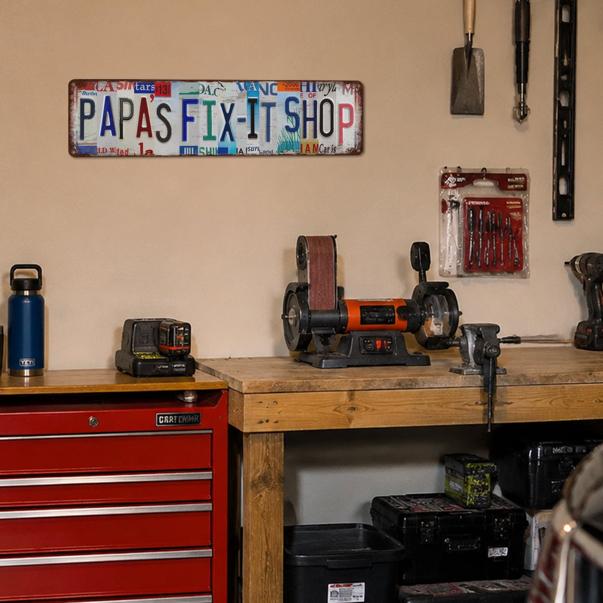 Drsoum Papas Fix It Shop Tin Sign Metal Retro License Plate Wall Decor for Garage