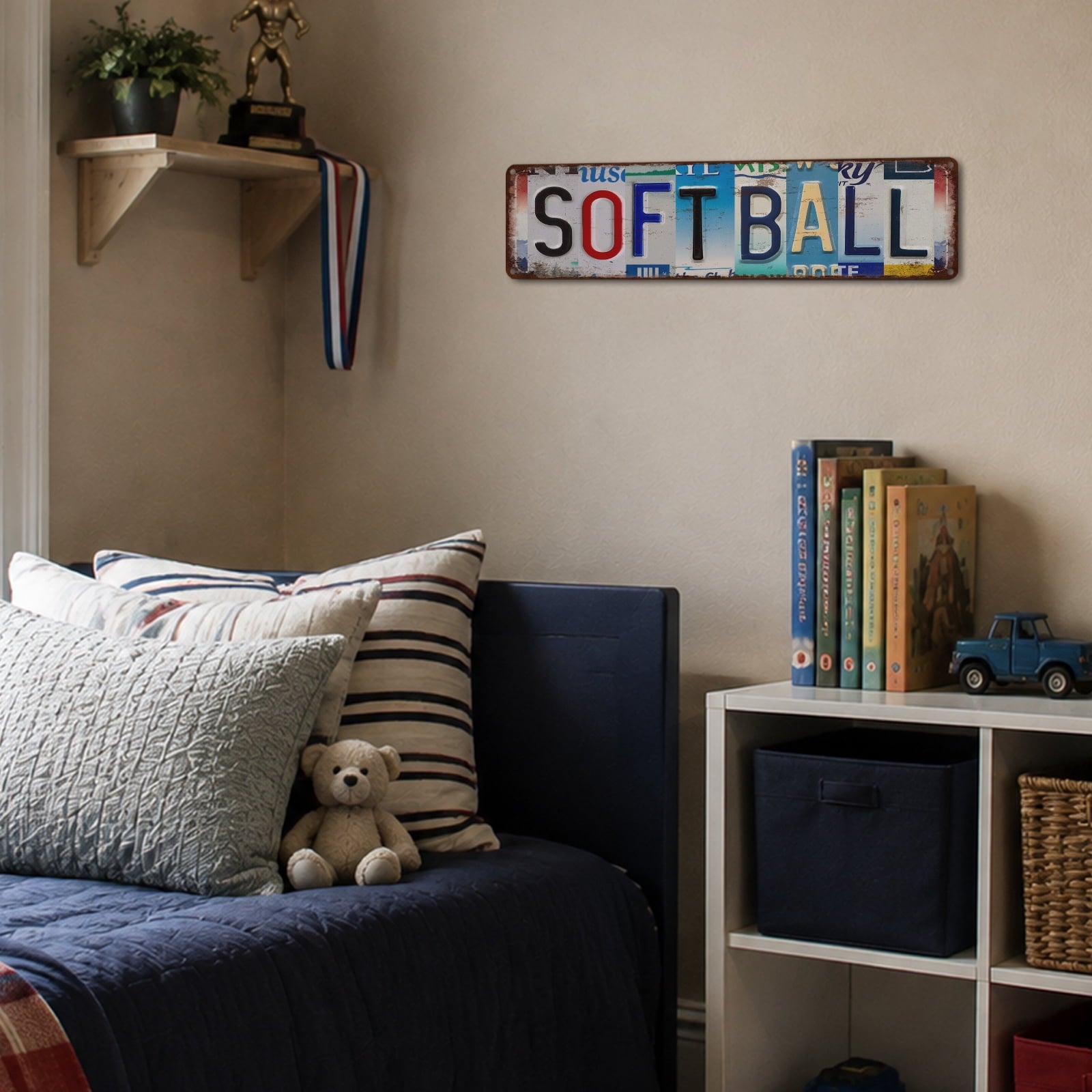 Drsoum Softball Tin Sign Retro Metal Wall Decor 4x16in Sports Bar Art