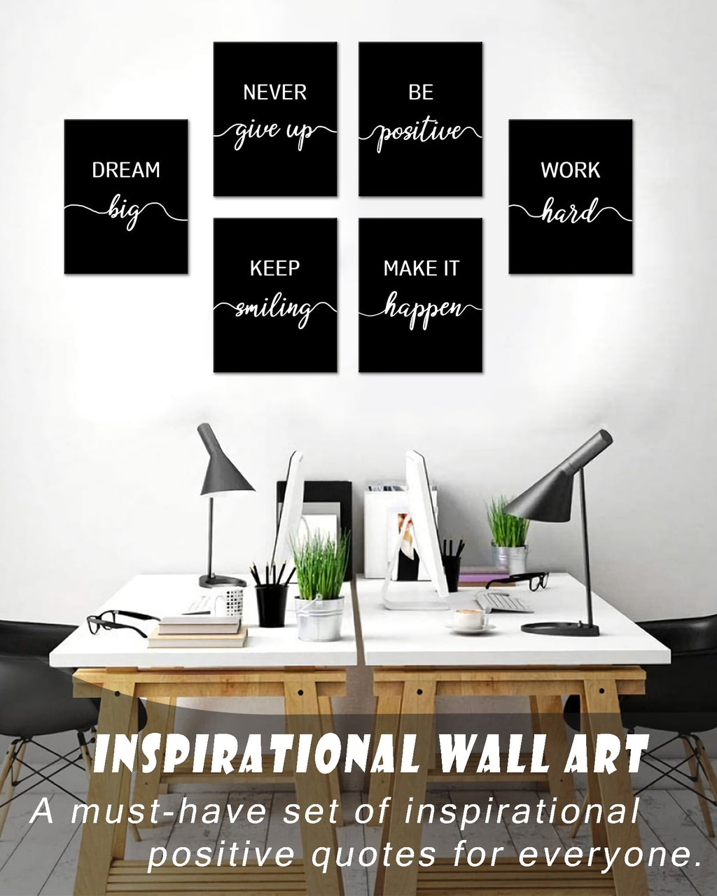 Drsoum Inspirational Office Wall Art Motivational Quotes Encouraging Sayings Framed Posters 8x10in