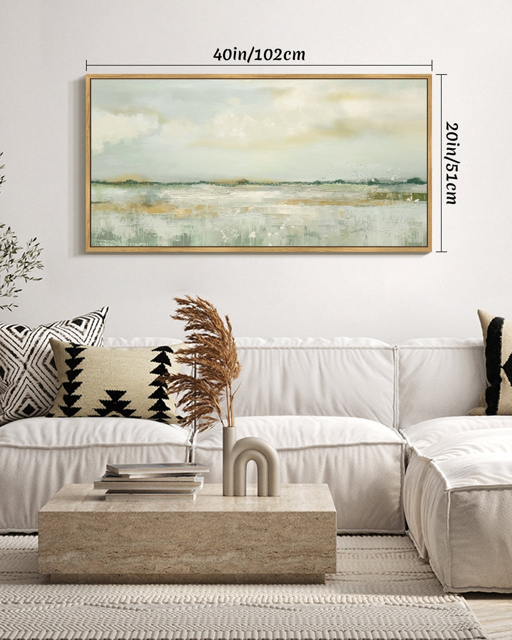 Drsoum Large 20x40in Natural Framed Black Geometry Wall Art Abstract Modern Minimalist Artwork Wall Prints Farmhouse Living room Bedroom Office Decor