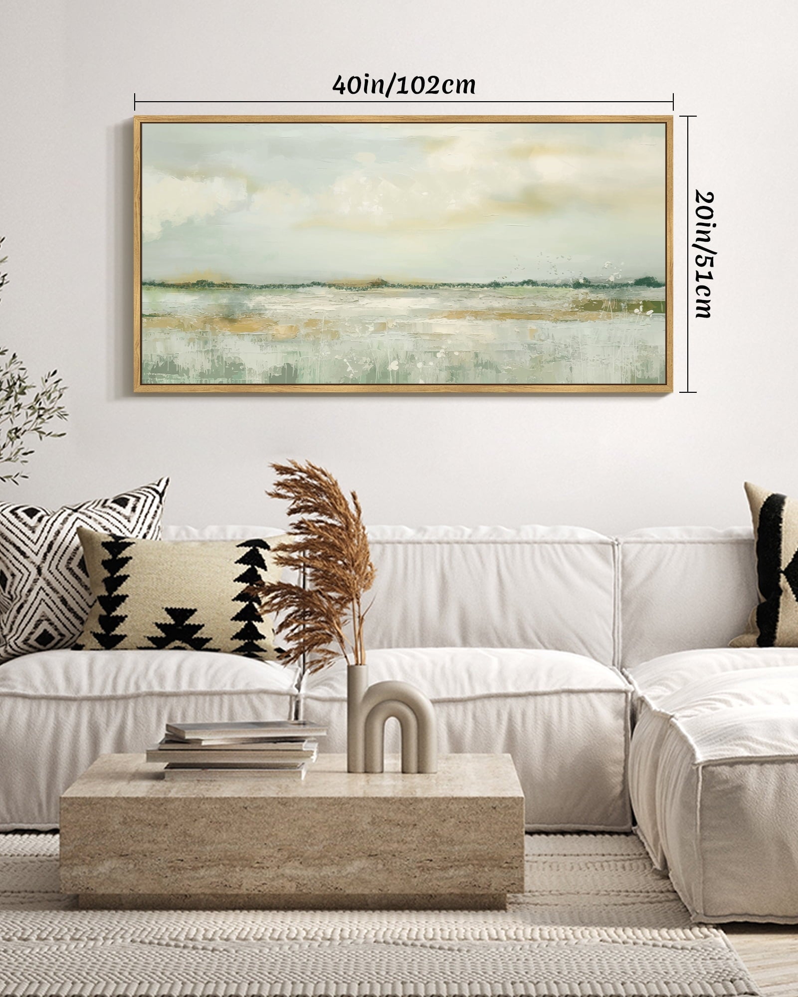 Drsoum Large 20x40in Natural Framed Black Geometry Wall Art Abstract Modern Minimalist Artwork Wall Prints Farmhouse Living room Bedroom Office Decor