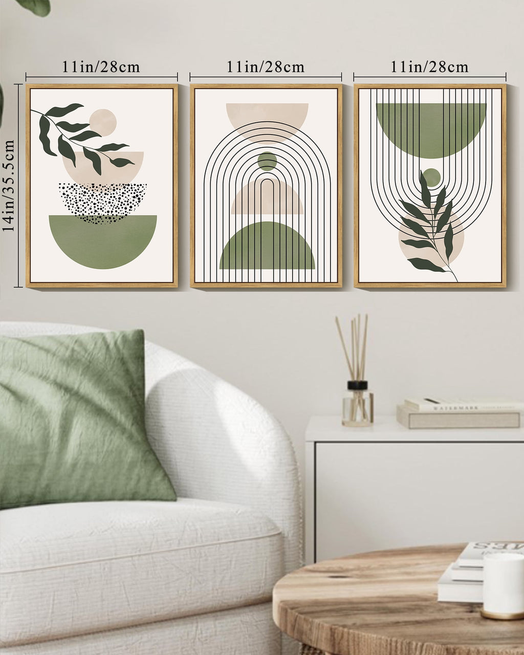 Drsoum Bohemia Art Modern Prints Framed Bohemain Printing Abstract with Leaf & Sun Lines Decor 11x14in3pcs Natural