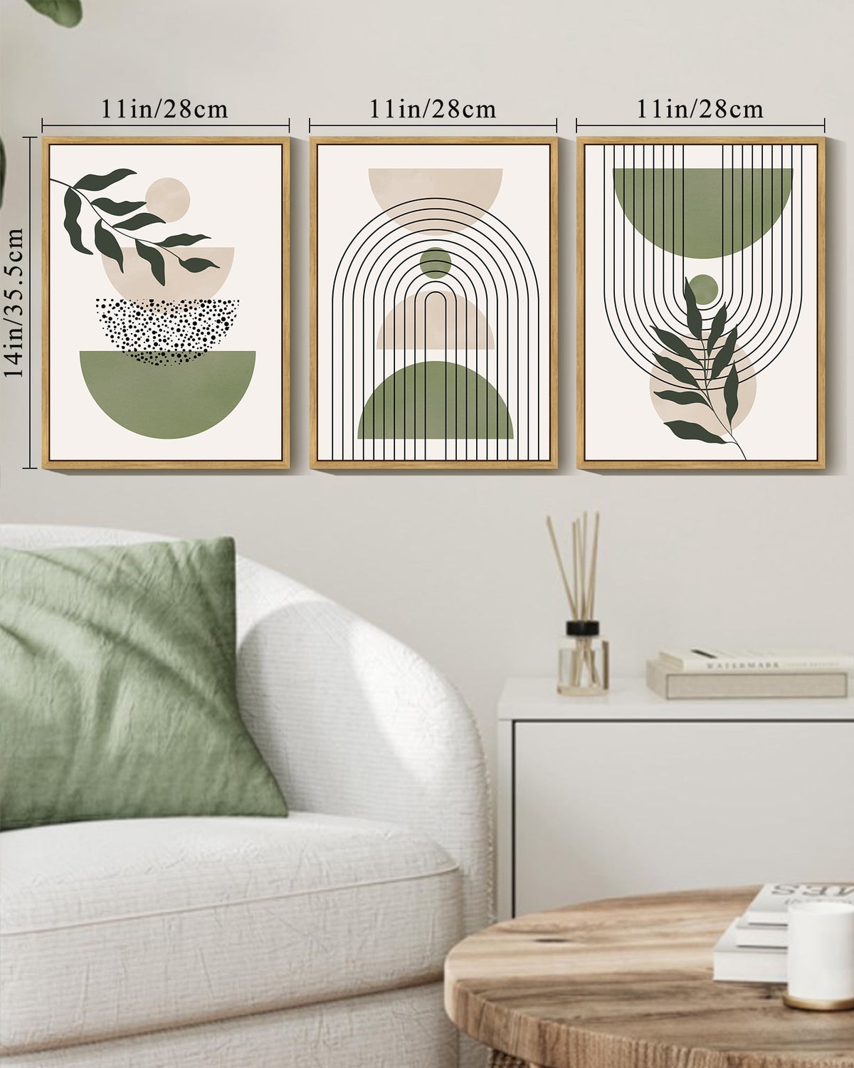 Drsoum Bohemia Art Modern Prints Framed Bohemain Printing Abstract with Leaf & Sun Lines Decor 11x14in3pcs Natural