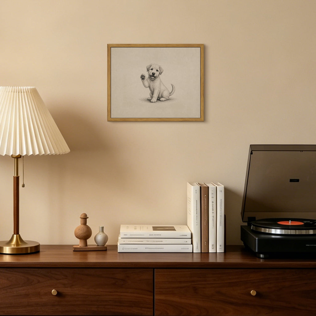 Drsoum Waving Puppy Dog Wall Art Framed Canvas Print 8x10 Inch